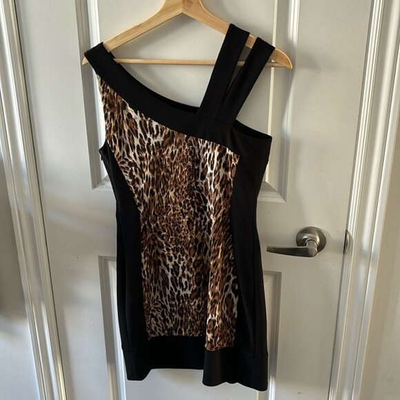 Vintage 90s Joseph Ribkoff Leopard Mini Dress US 8 Sleeveless Stretch Party - Picture 3 of 7